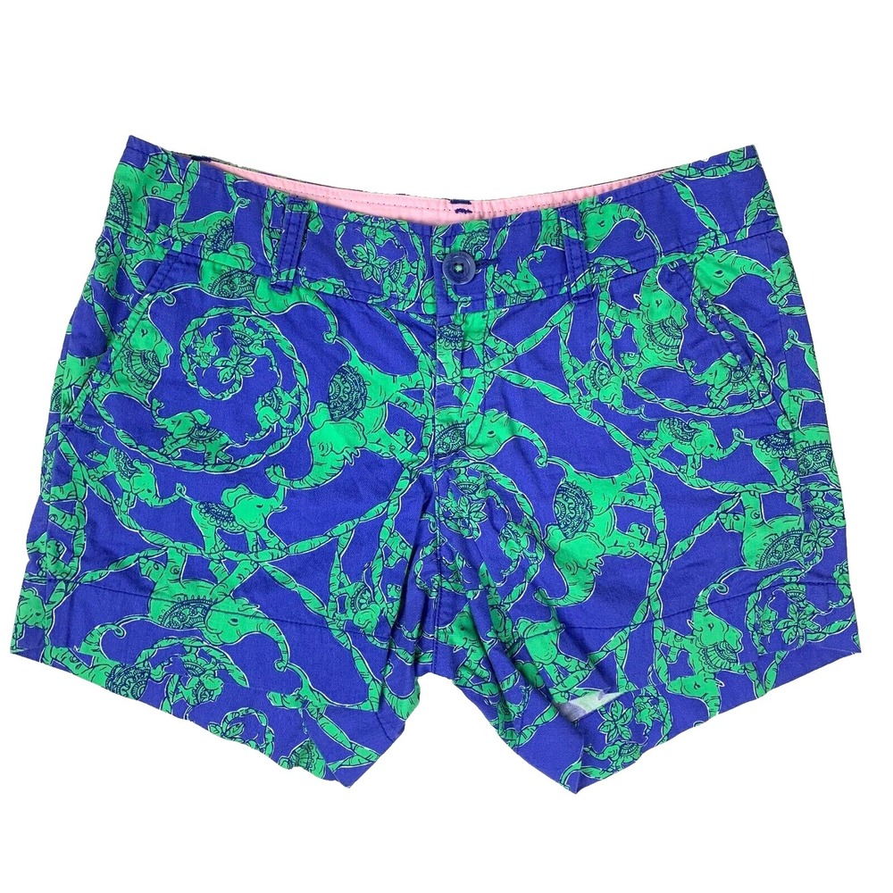 Lilly Pulitzer Callahan 5" Inseam Shorts sz 0 Loopy Elephants Cotton Womens